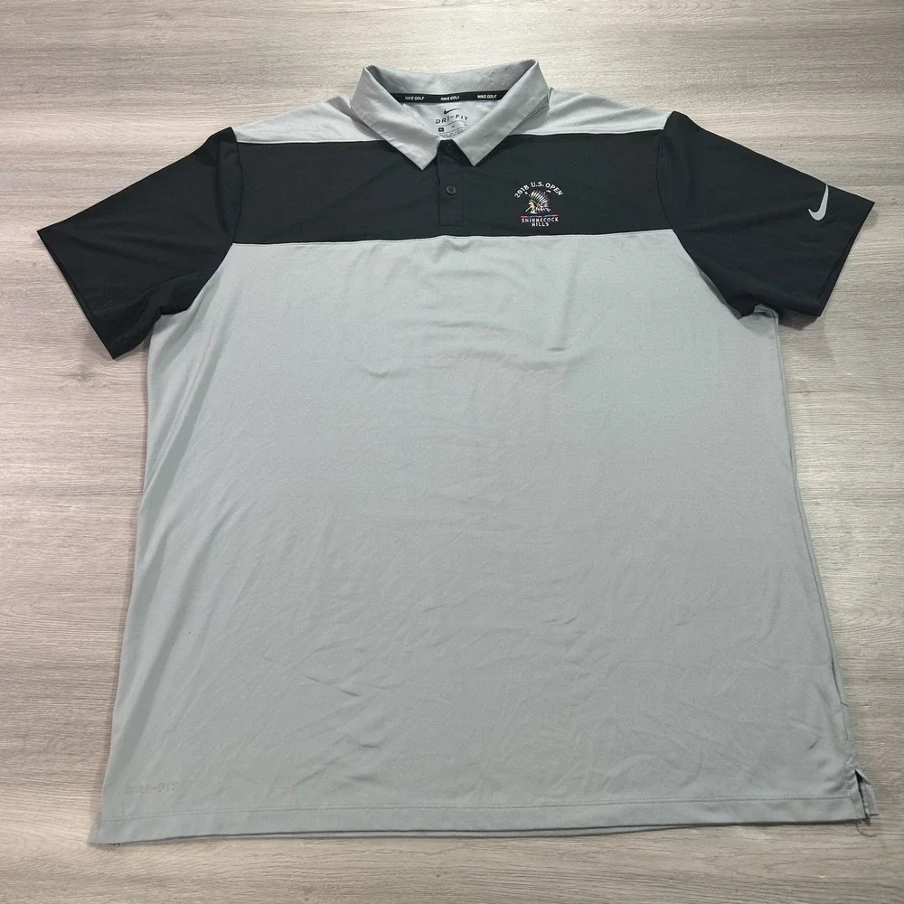 Nike Golf Shirt Mens XL Gray Black Dri-FIT 2018 US Open‎ Shinnecock Hills Polo